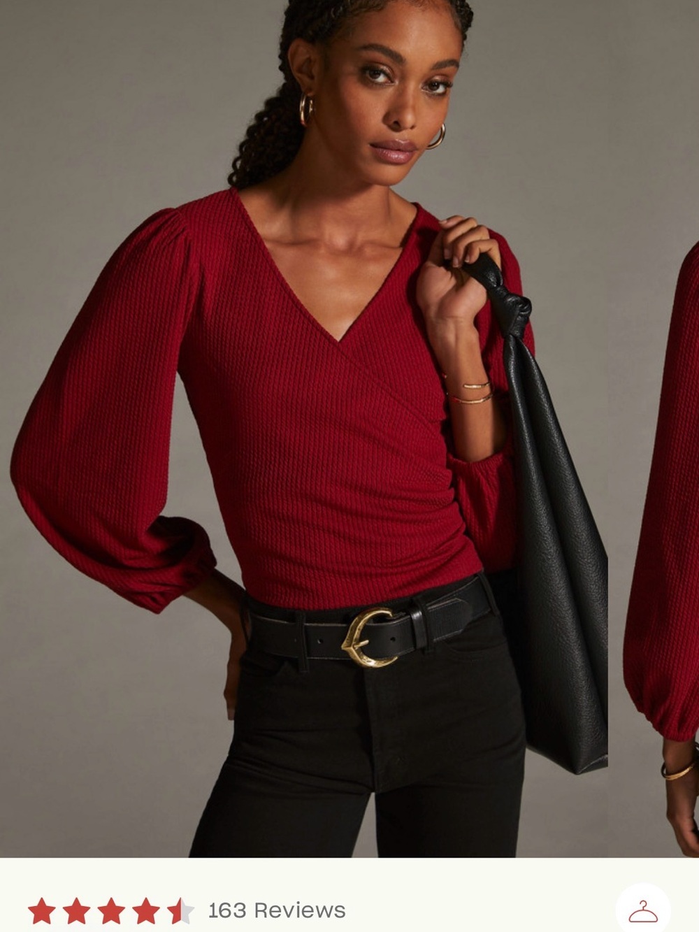 Porridge Berry Red Draped Wrap Front Puff Sleeve Top Size S